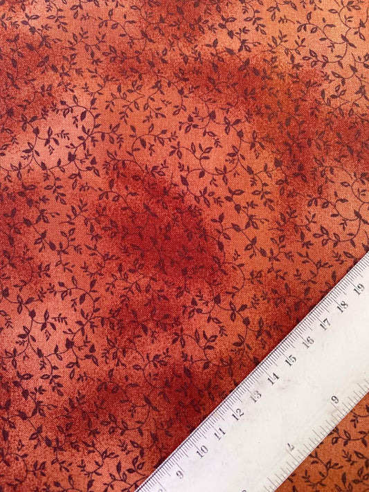 CLEARANCE - Rust & Black Delicate Vine Print – 100% Cotton Quilting Fabric (44" Wide)