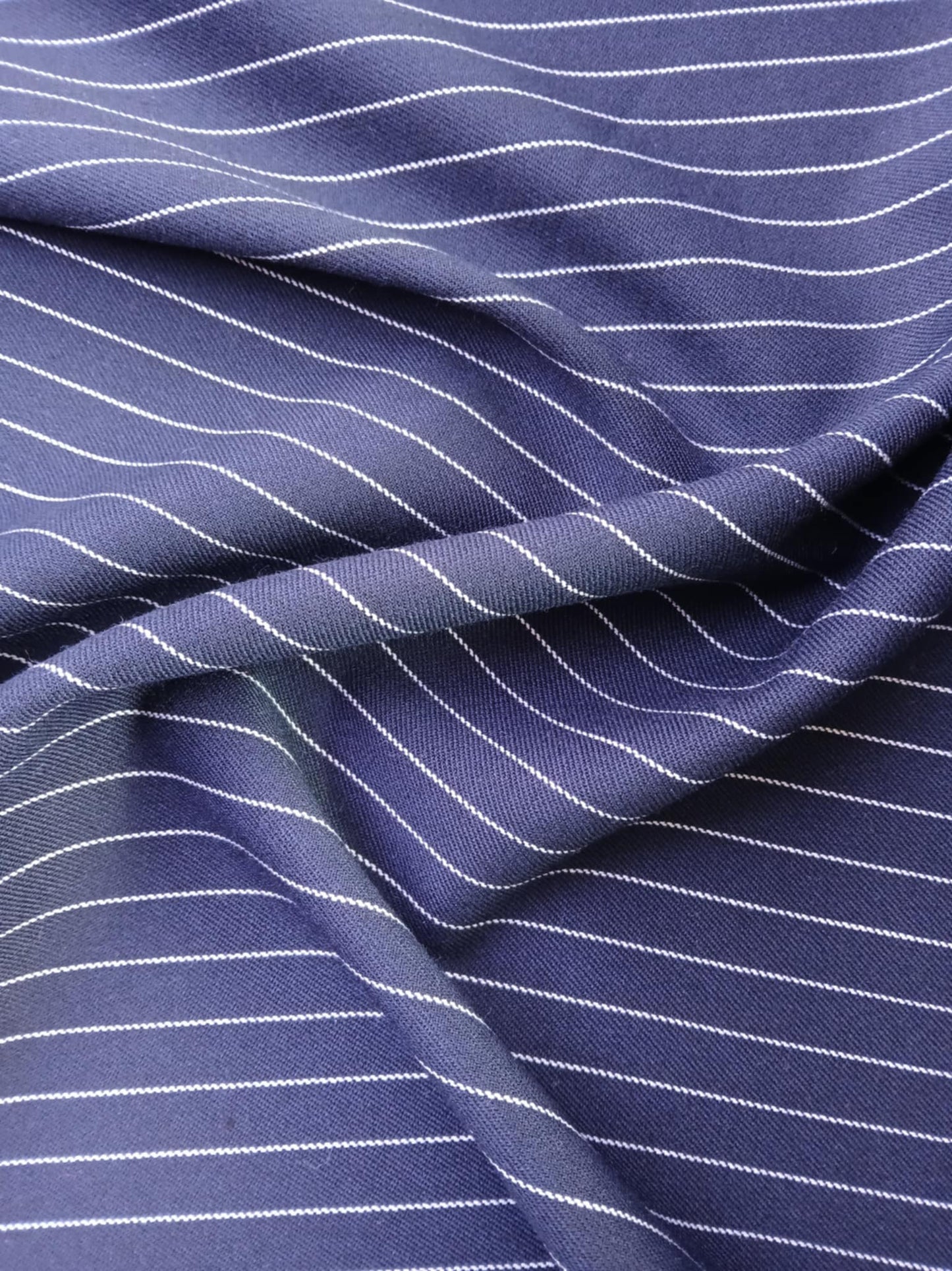 River Island - Poly Viscose - Pinstripe - Navy/White - 56" Wide - Sold By The Metre