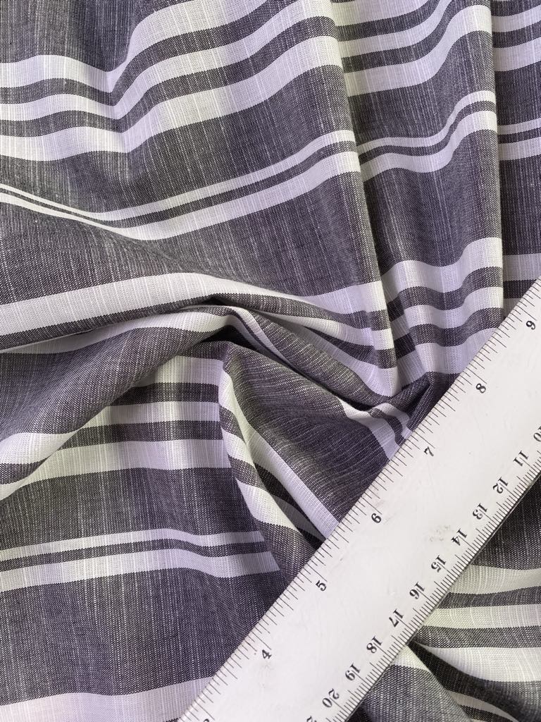Poly Cotton Linen Look - Stripe - Grey/White - 58" Wide - Sold By The Metre