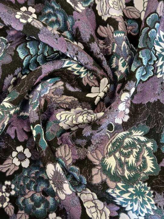 Coating/Jacket Brocade - Purple/Teal/White/Black - 64" Wide - Sold By The Metre