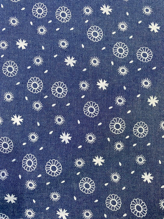 100% Cotton Denim/Chambray - Navy/White - 60"Wide - Sold By The Metre