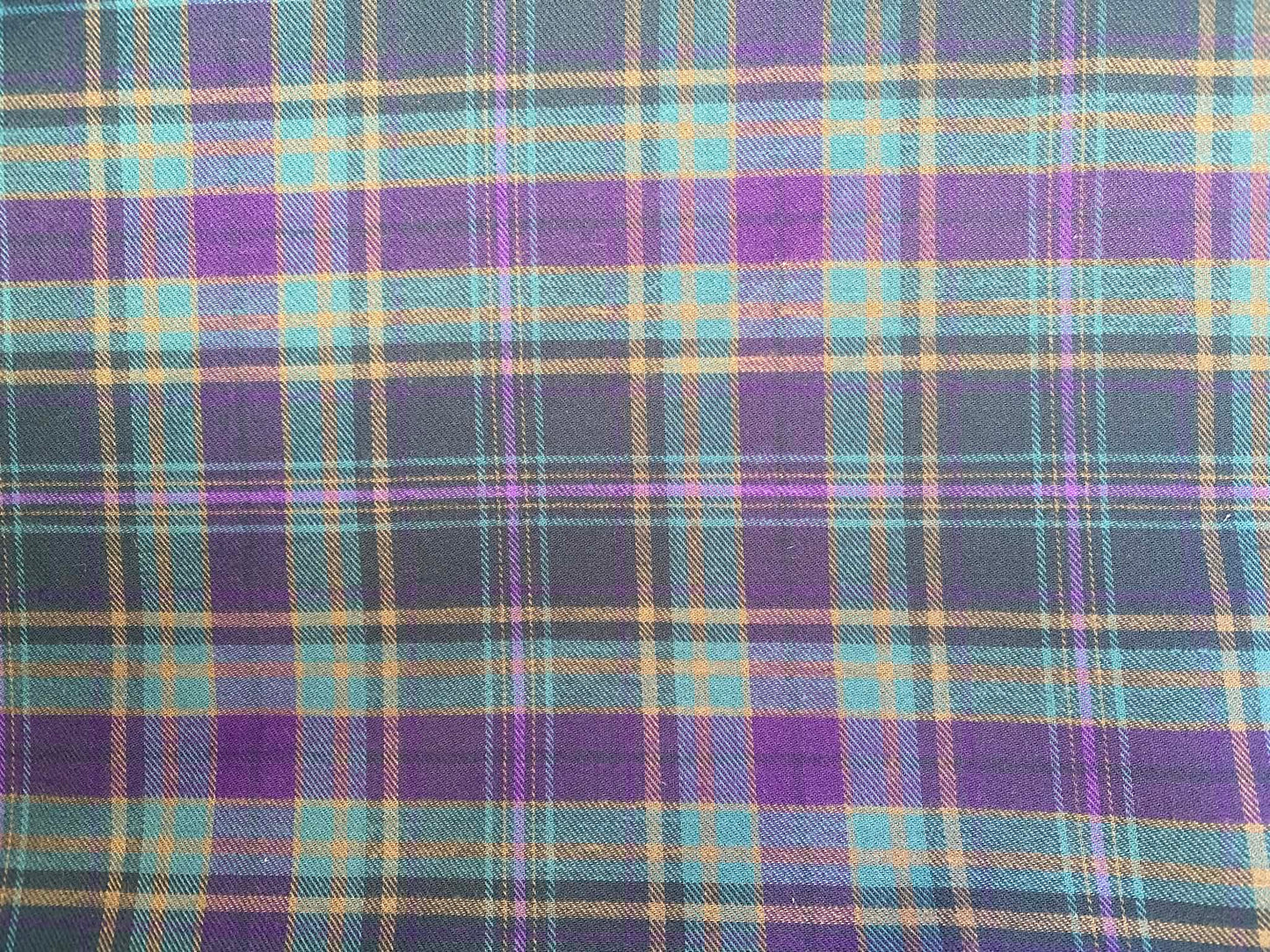 100% Cotton Tartan - Purple/Green/Yellow - 59"Wide - Sold By The Metre