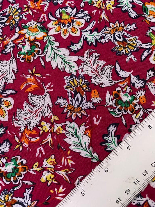 Viscose - Dark Pink/Yellow/Green/Orange - 57" Wide - Sold By The Metre