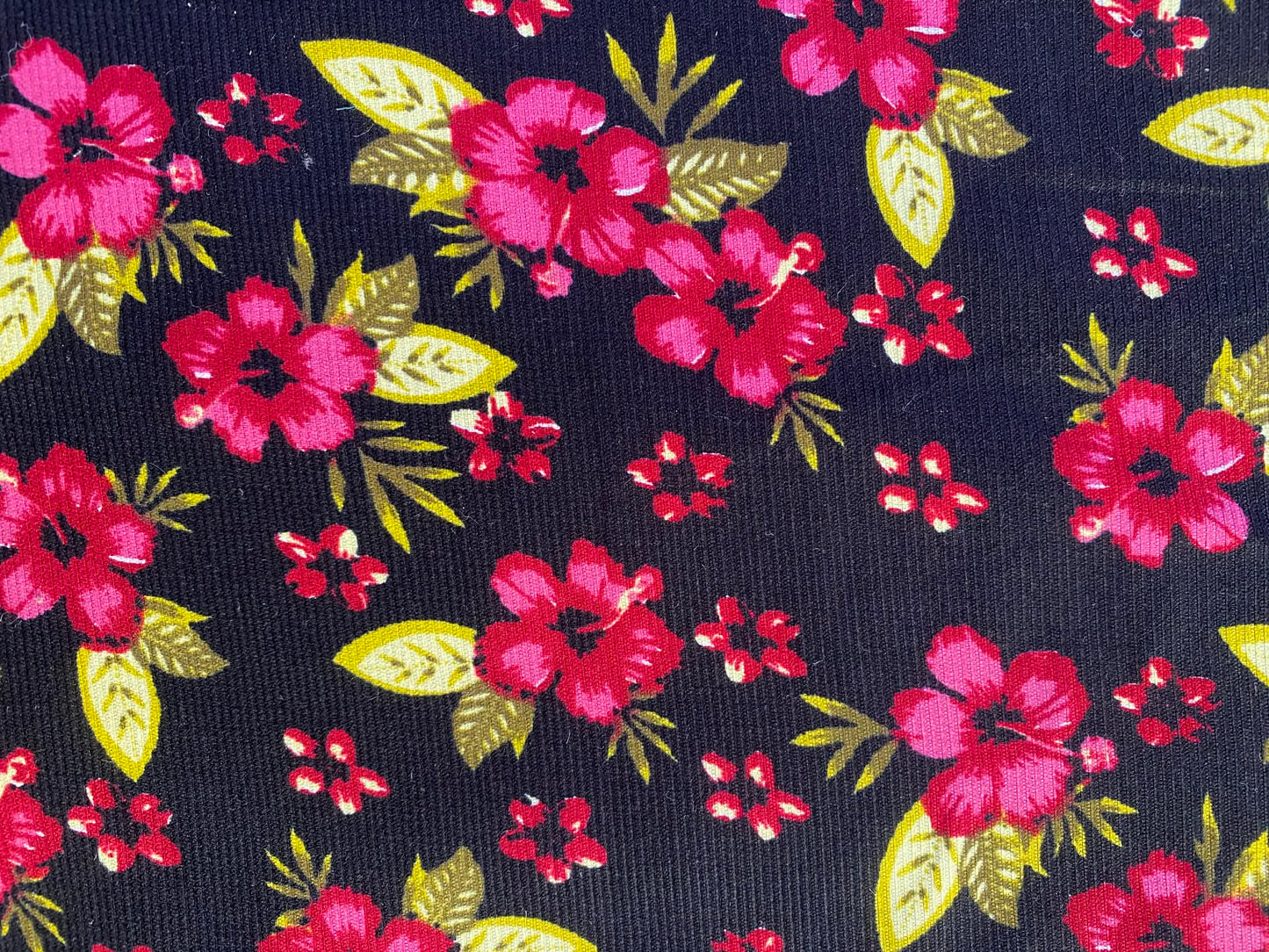 Printed Needlecord 100% Cotton - Black/Pink/Lime - 44"Wide - Sold By The Metre