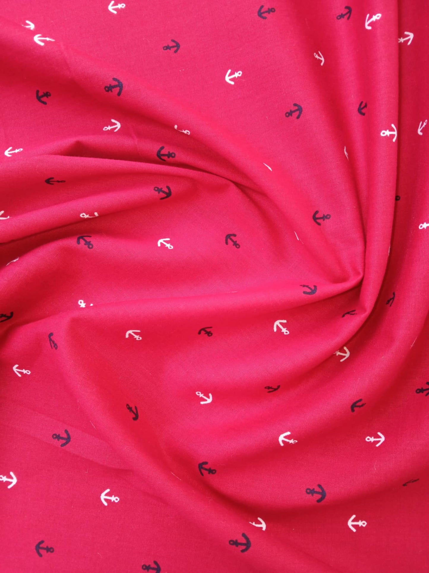 100% Cotton Poplin - Anchors - Red/Navy/White - 57" Wide - Sold By The Metre