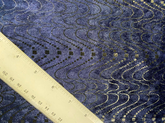 Printed Velvet - Navy - 60"Wide - Sold By The Metre