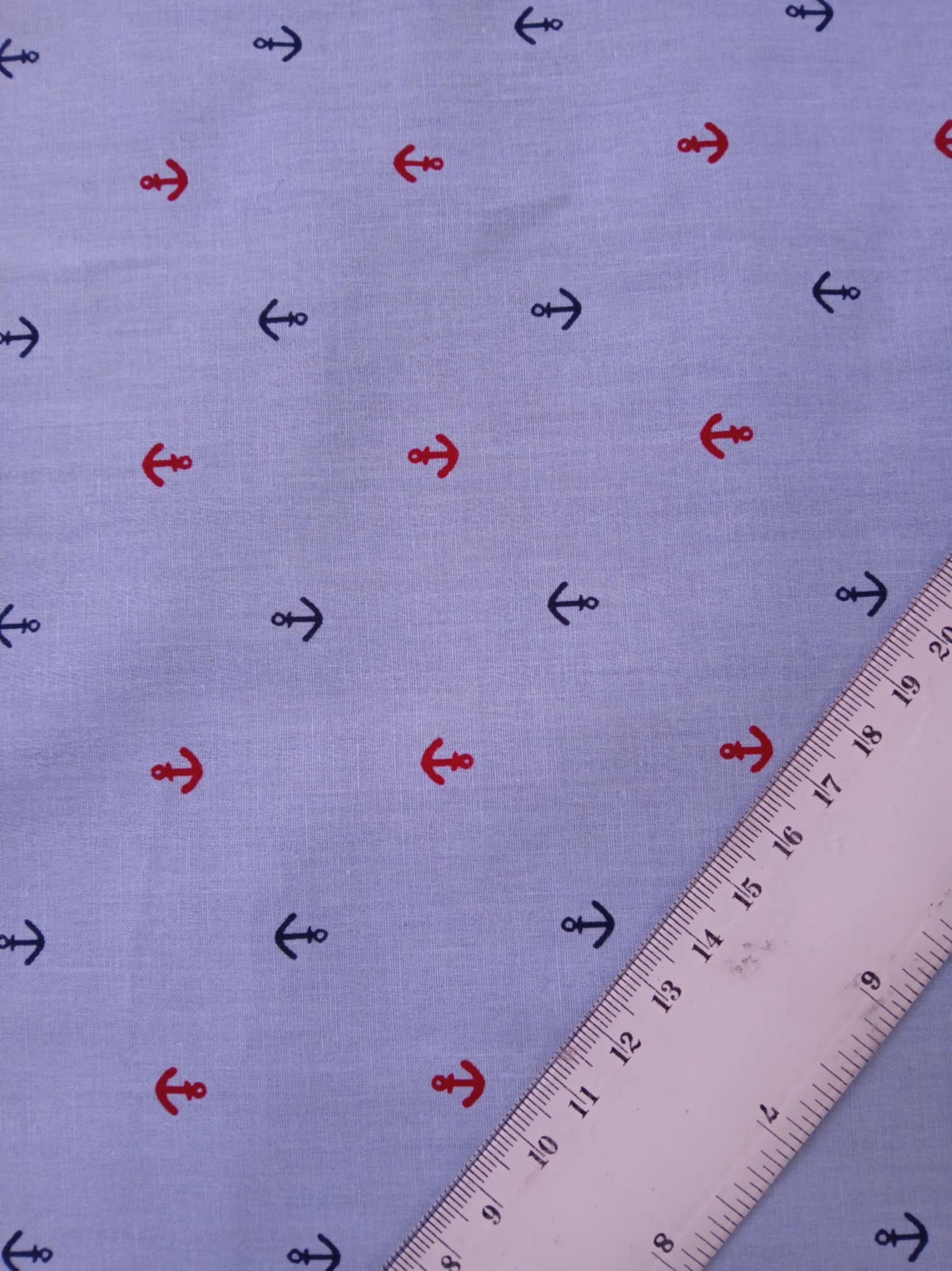 100% Cotton Poplin - Anchors - Blue/Navy/Red - 57" Wide - Sold By The Metre