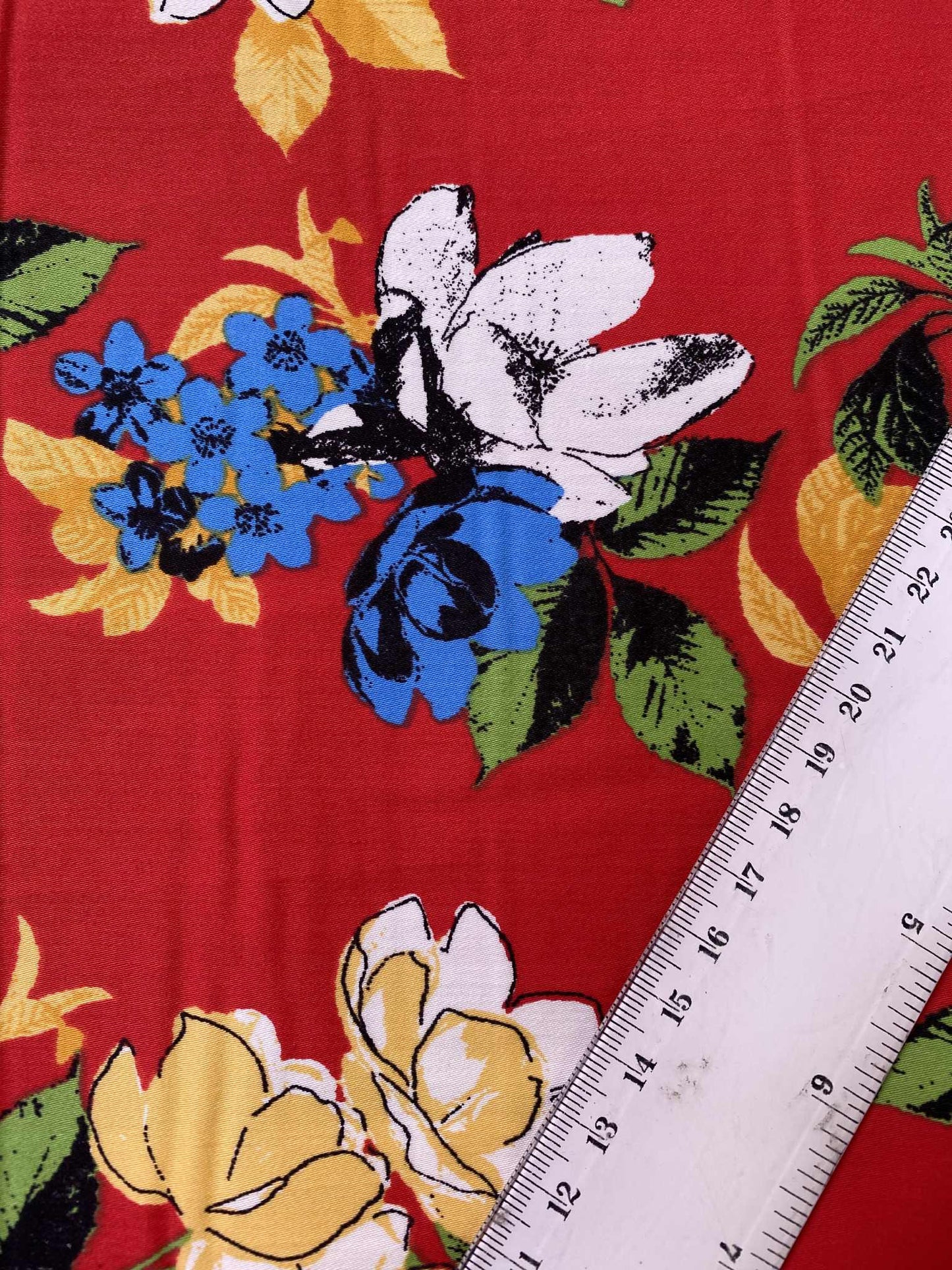 Cotton Sateen - Floral - Red/Blue/Yellow/White - 54"Wide - Sold By The Metre