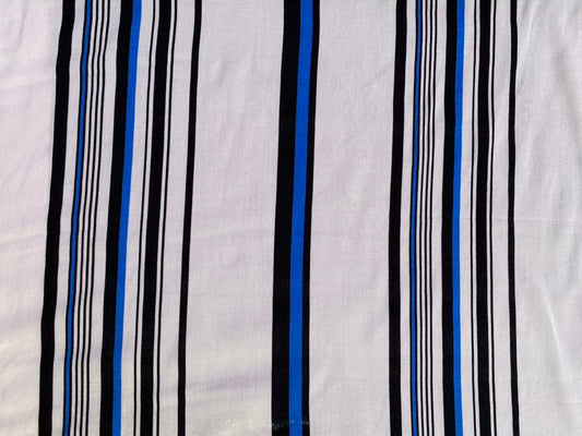 Viscose - Stripe - White/Blue/Black - 59" Wide - Sold By The Metre