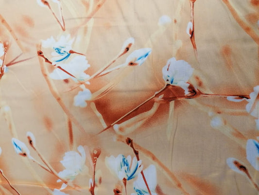Viscose - Floral - Peach/Blue - 56" Wide - Sold By the Metre - legend textiles