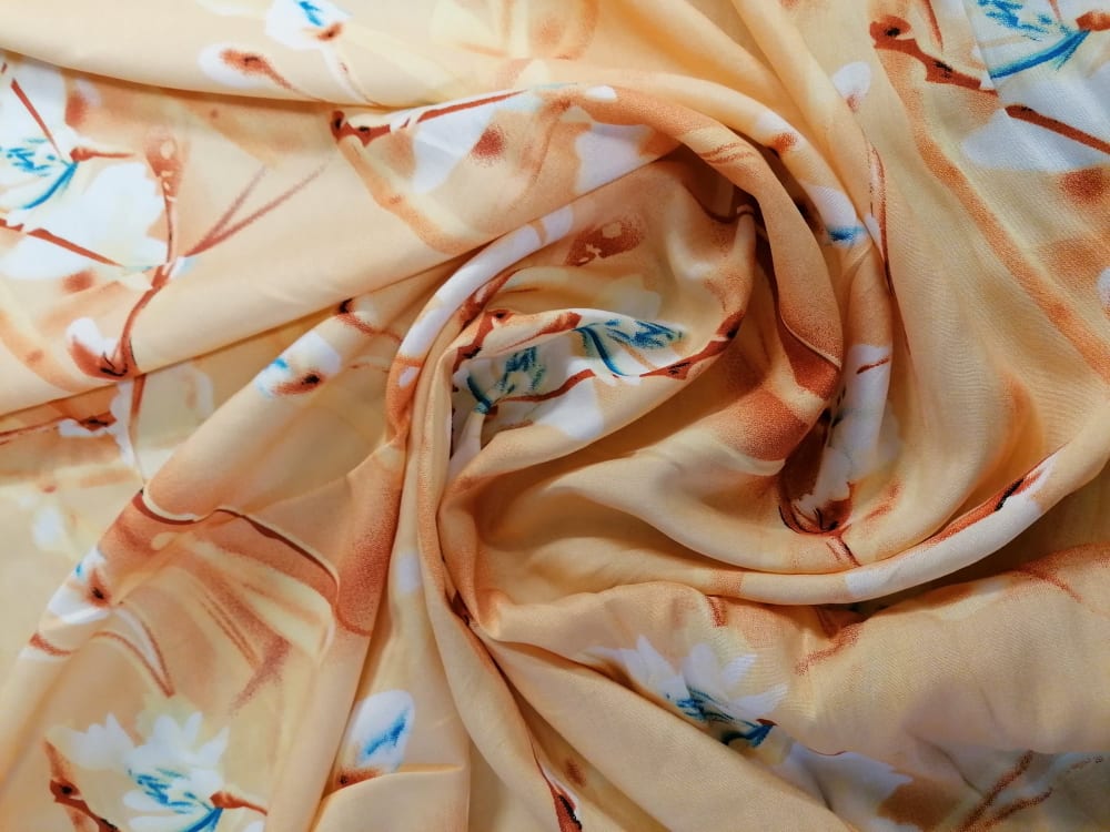 Viscose - Floral - Peach/Blue - 56" Wide - Sold By the Metre - legend textiles