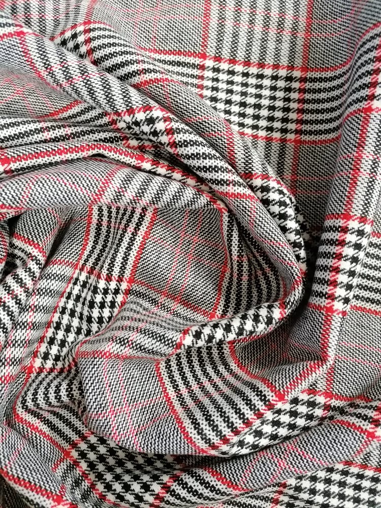 Wool Mix - Check - Black/White/Red - 56" Wide - Sold By the Metre - legend textiles