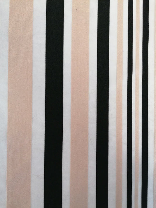 Polyester - Stripe - Black/White/Cream - 58" Wide - Sold By the Metre