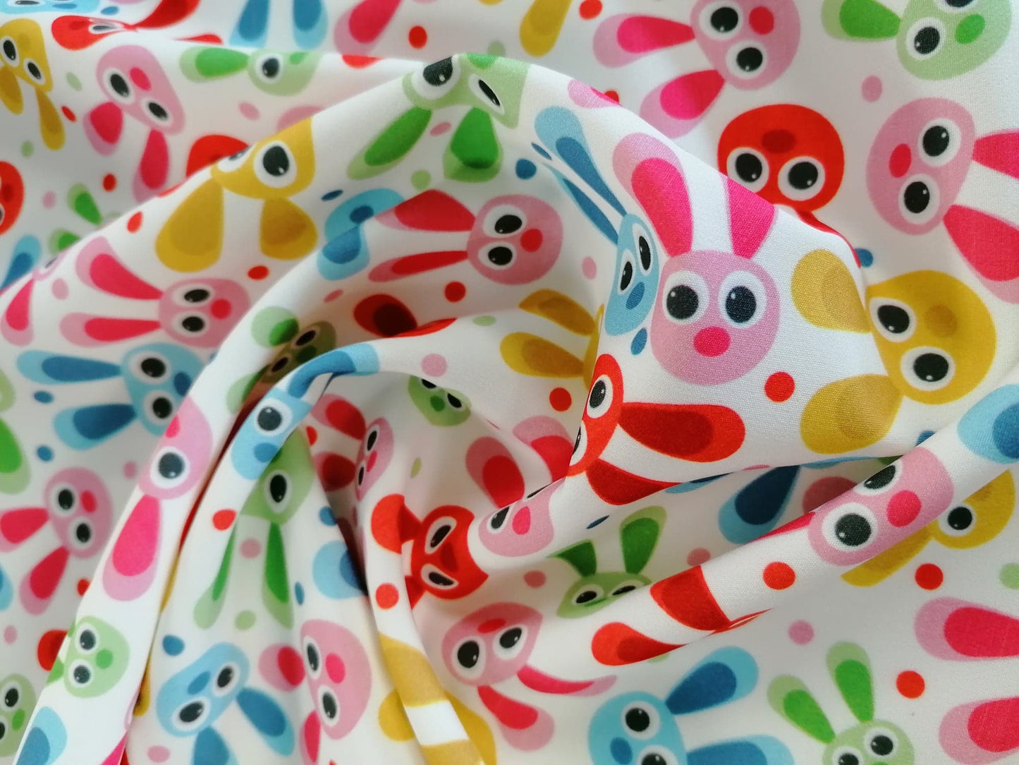 Scuba - Rabbits - White/Blue/Green/Red/Yellow - 56" Wide - Sold By the Metre