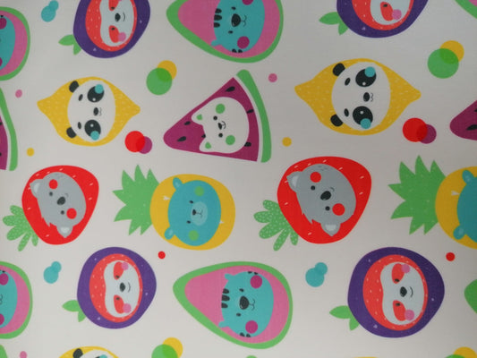 Scuba - Animals and Fruit - White/Yellow/Red/Purple - 56" Wide - Sold By the Metre