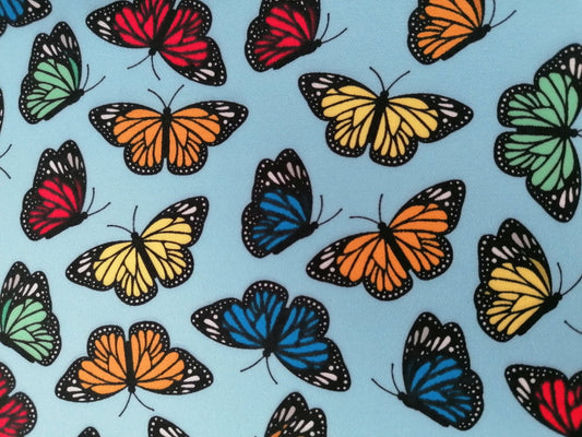 Scuba - Butterflies - Blue/Yellow/Red/Green - 56" Wide - Sold By the Metre
