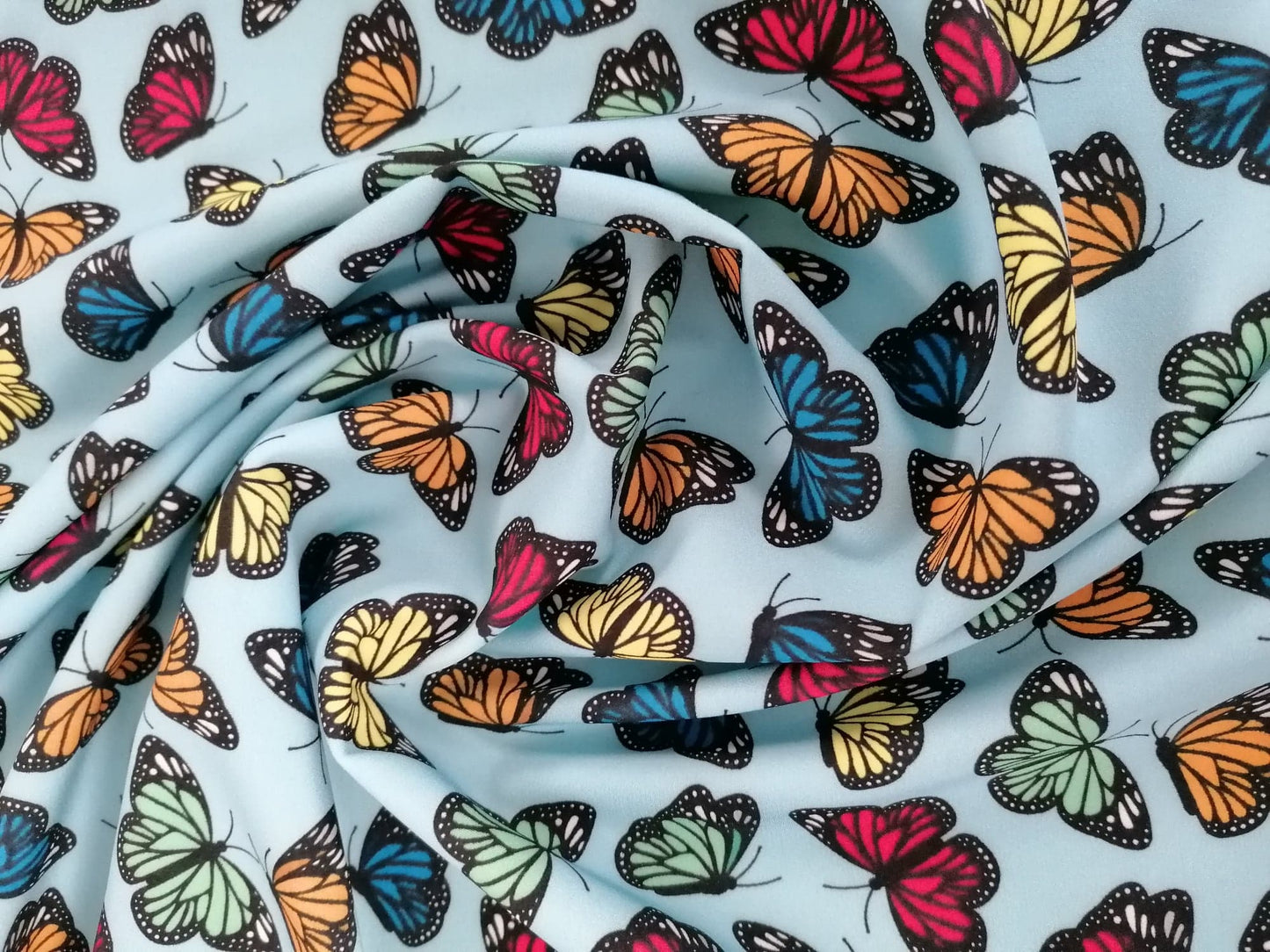 Scuba - Butterflies - Blue/Yellow/Red/Green - 56" Wide - Sold By the Metre
