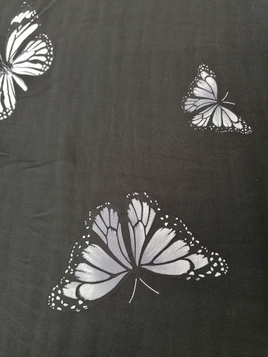 Chiffon - Butterflies - Black - 58" Wide - Sold By the Metre