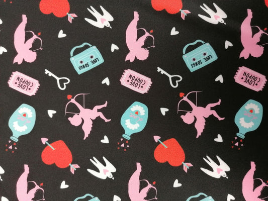 Poly Lycra Peach Skin - Cherubs - Black/Pink/Blue/Red - 61" Wide - Sold By the Metre