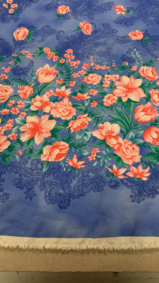 Polyester Peach Skin - Double Border - Blue/Pink - 56" Wide - Sold By the Metre