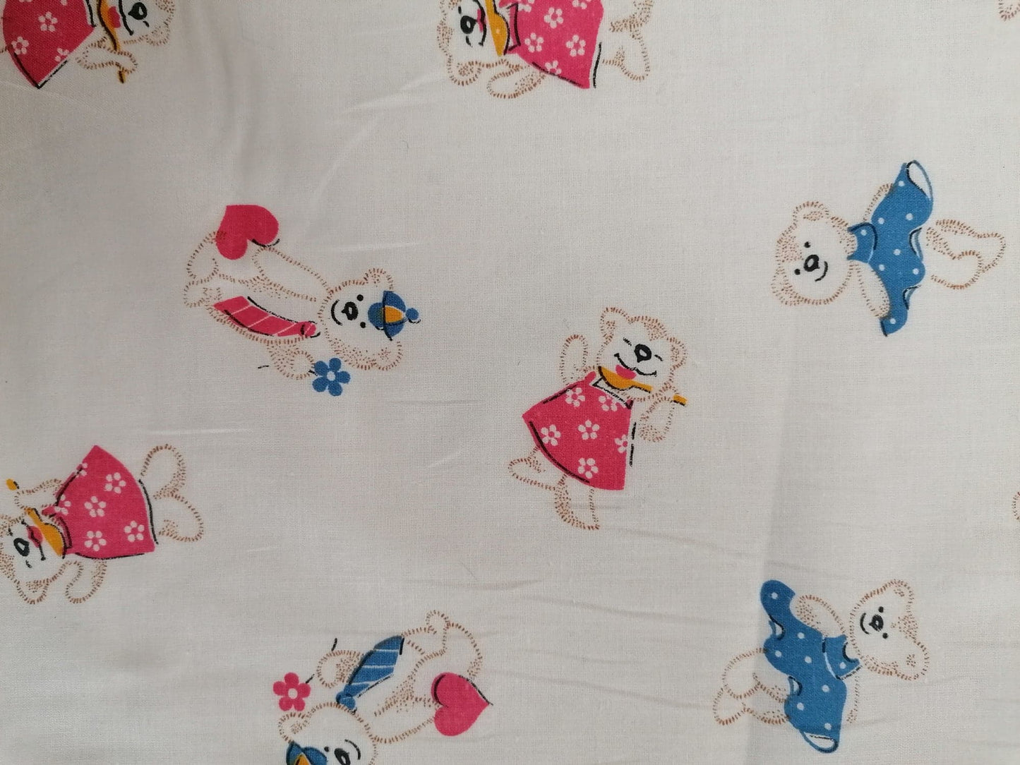 100% Vintage Cotton - White/Pink/Blue/Brown - 36" Wide - Sold By the Metre