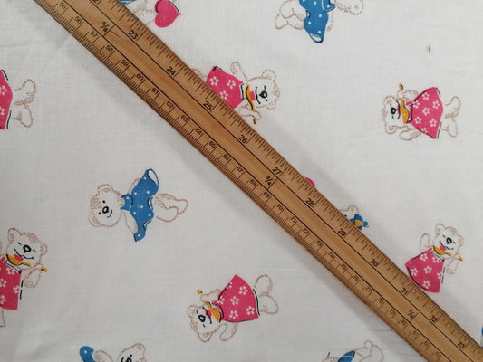 100% Vintage Cotton - White/Pink/Blue/Brown - 36" Wide - Sold By the Metre