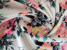 Floral Scuba - Pink/Cream/Peach/Black - 60" Wide - Sold By the Metre
