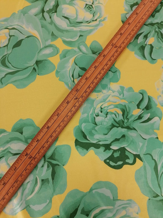 Poly Lycra - Floral - Yellow/Green - 58" Wide - Sold By the Metre