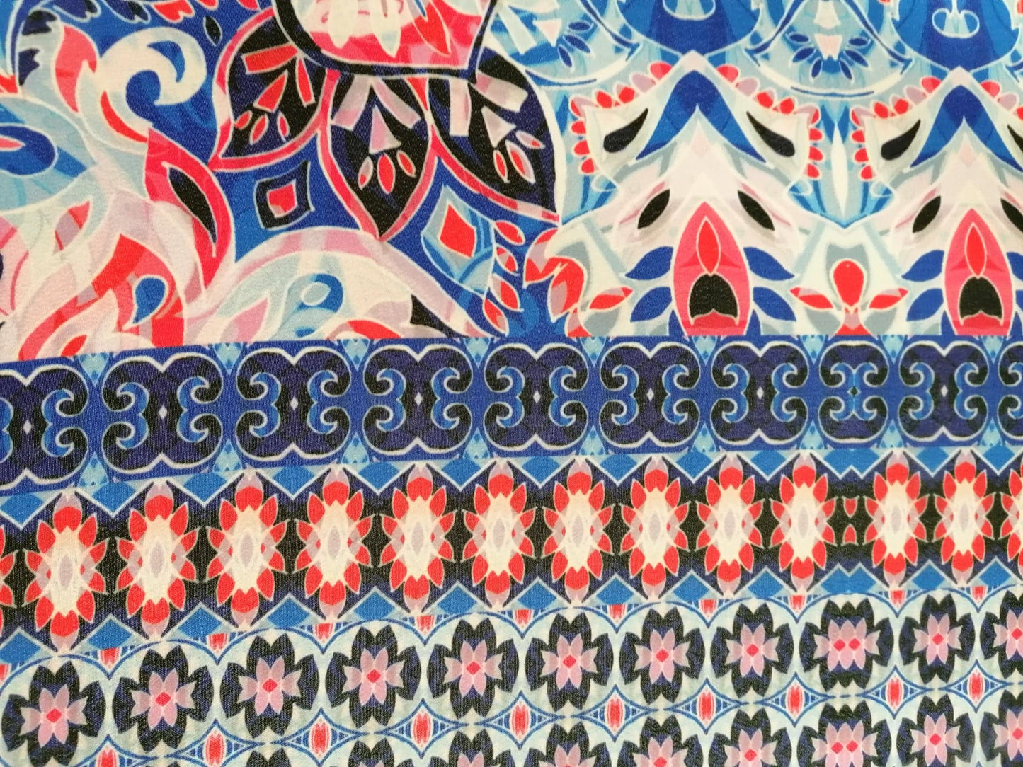 Chiffon Print - Red/Blue/White - 58" Wide - Sold By the Metre
