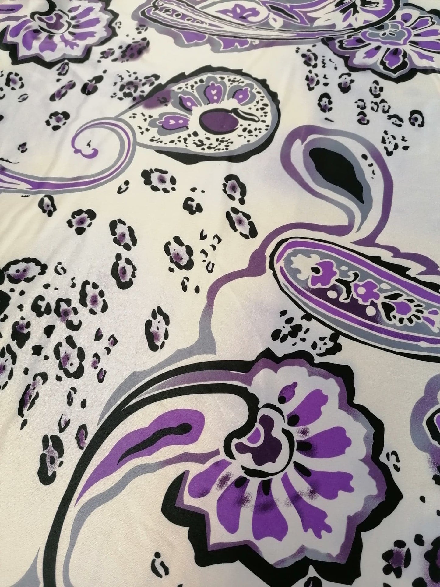 Poly Satin - Cream/Black/Purple - 57" Wide - Sold By the Metre