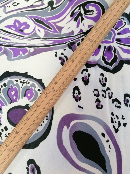 Poly Satin - Cream/Black/Purple - 57" Wide - Sold By the Metre