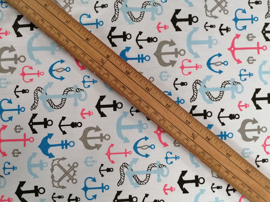 100% Organic Cotton - White/Pink/Blue - 45" Wide - Sold By The Metre