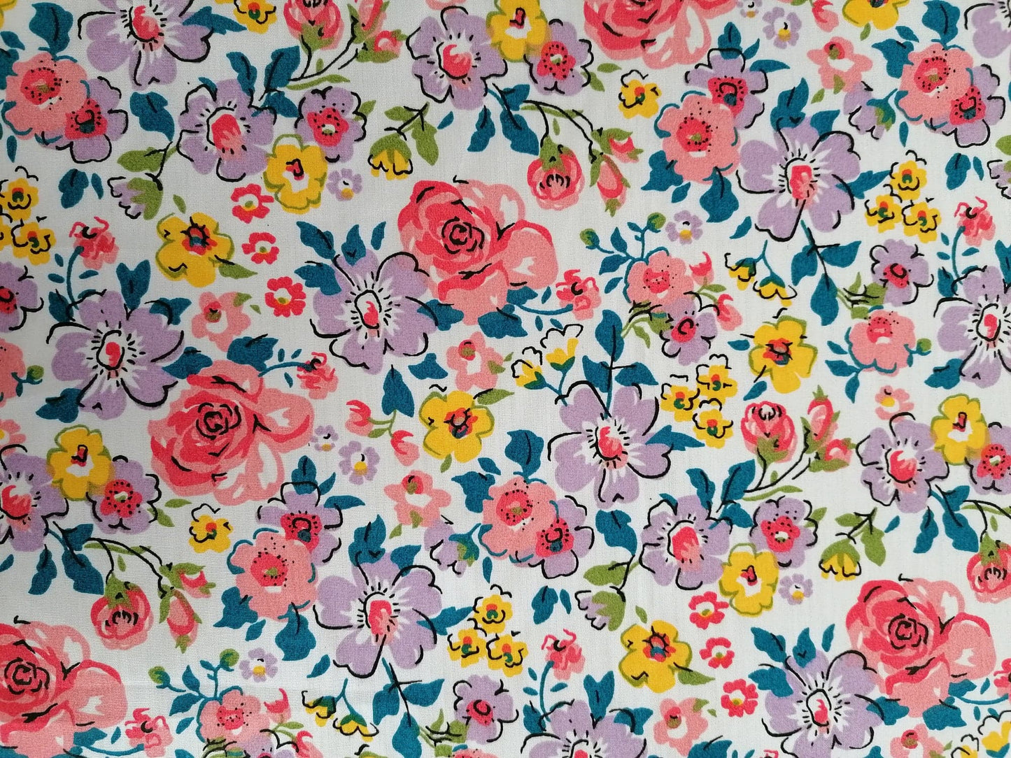 100% Organic Cotton - Pink/White/Yellow/Lilac - 45" Wide - Sold By The Metre