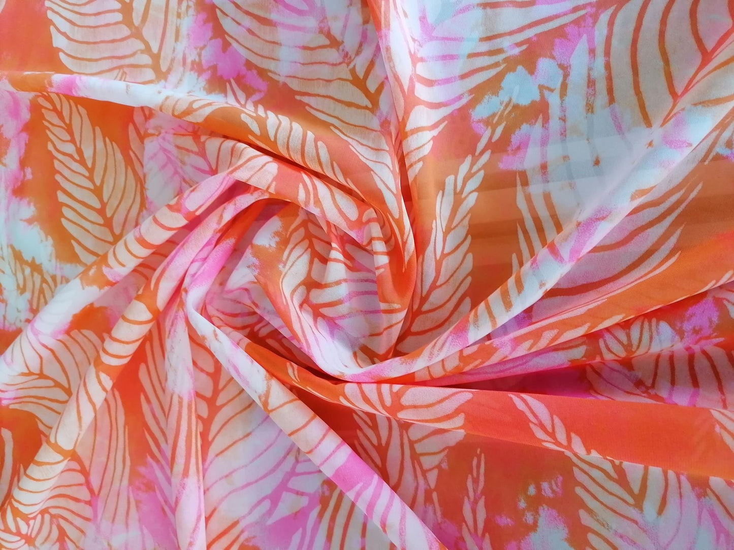 Chiffon Print - White/Orange/Pink - 58" Wide - Sold By The Metre