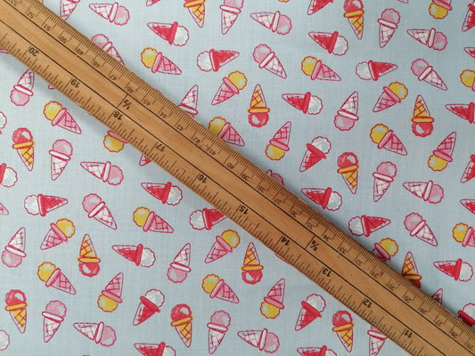 100% Cotton - Ice Creams - Blue/Red/Yellow/Pink - 45" Wide - Sold By The Metre