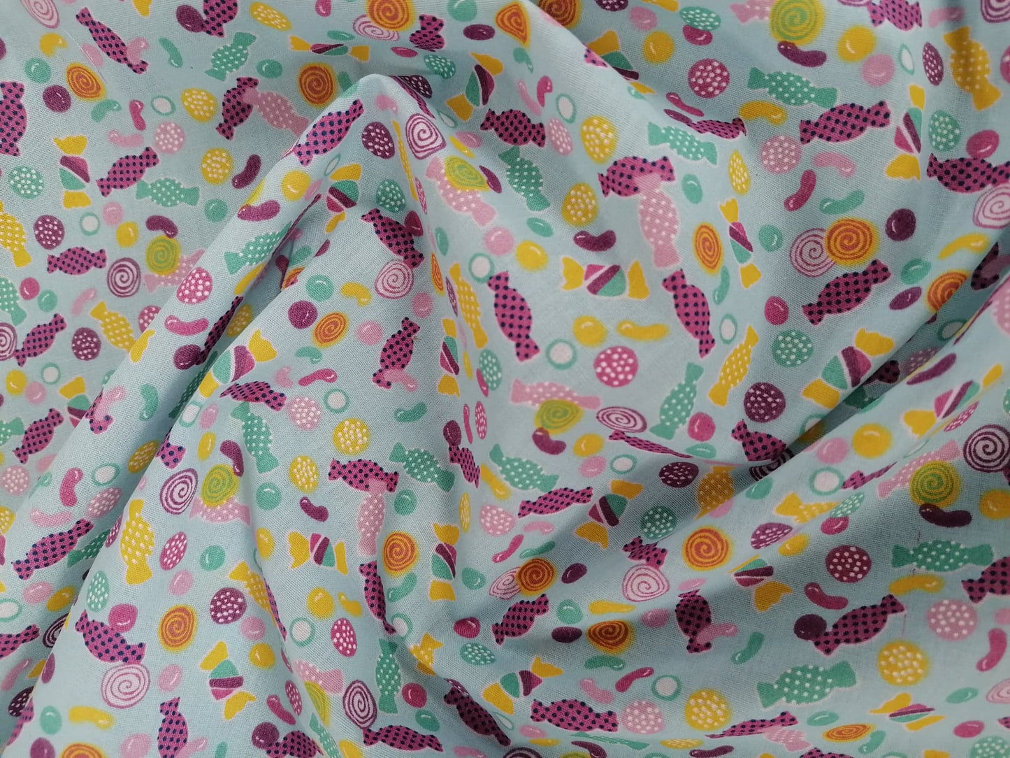 100% Cotton - Confectionery - Blue/Purple/Pink/Yellow - 45" Wide - Sold By The Metre