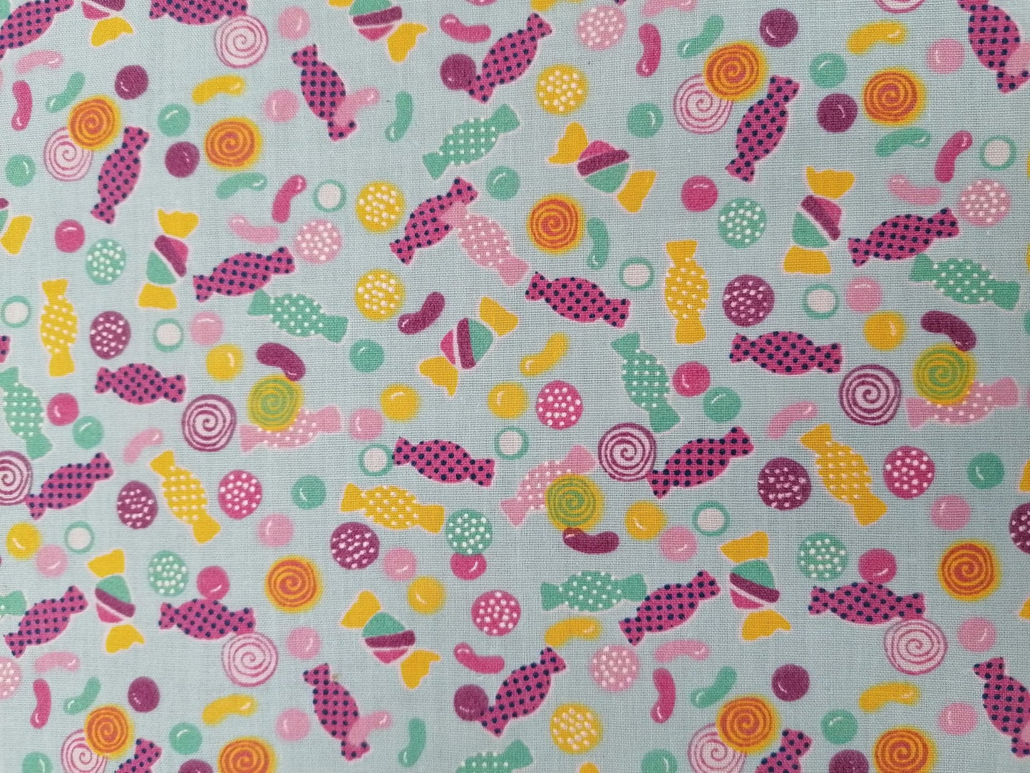 100% Cotton - Confectionery - Blue/Purple/Pink/Yellow - 45" Wide - Sold By The Metre