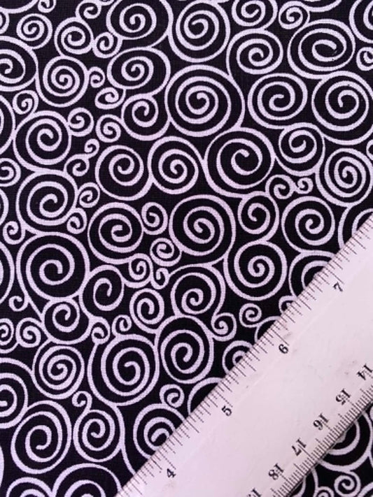 Black and White Swirl Print 100% Cotton Fabric - 44/45" Wide - By The Metre