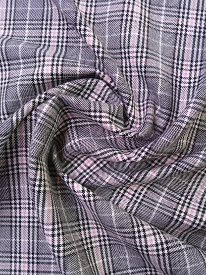 Poly Viscose Lycra - Check - Pink/Black/White - 55" Wide - Sold By The Metre