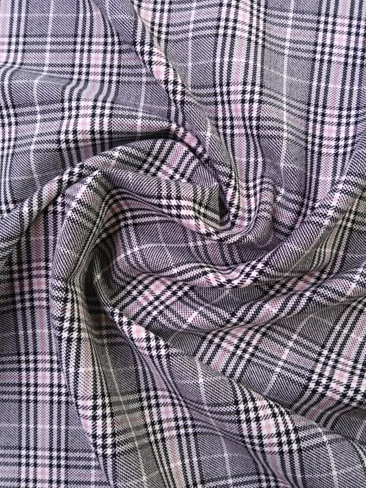 Poly Viscose Lycra - Check - Pink/Black/White - 55" Wide - Sold By The Metre