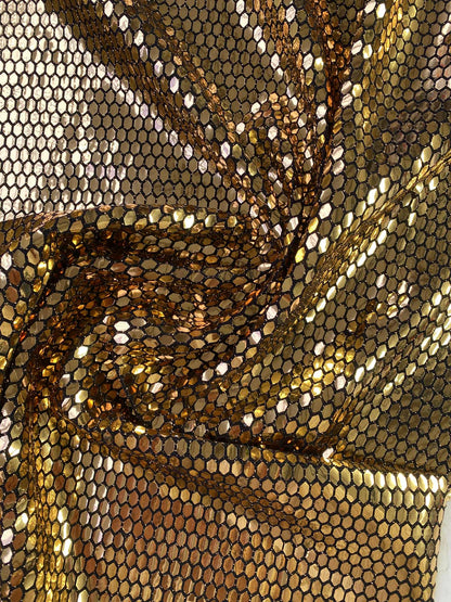 Honeycomb Slinky Lyra Sequins - Black/Gold - 60"Wide - Sold By The Metre