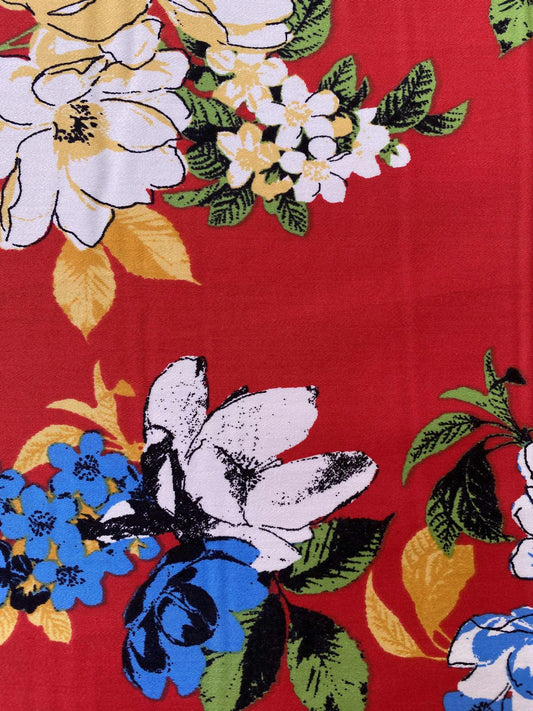 Cotton Sateen - Floral - Red/Blue/Yellow/White - 54"Wide - Sold By The Metre