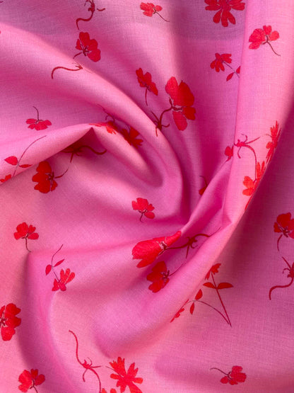Pink & Red Floral Cotton Print Fabric – 57" Wide (£2.99/m)