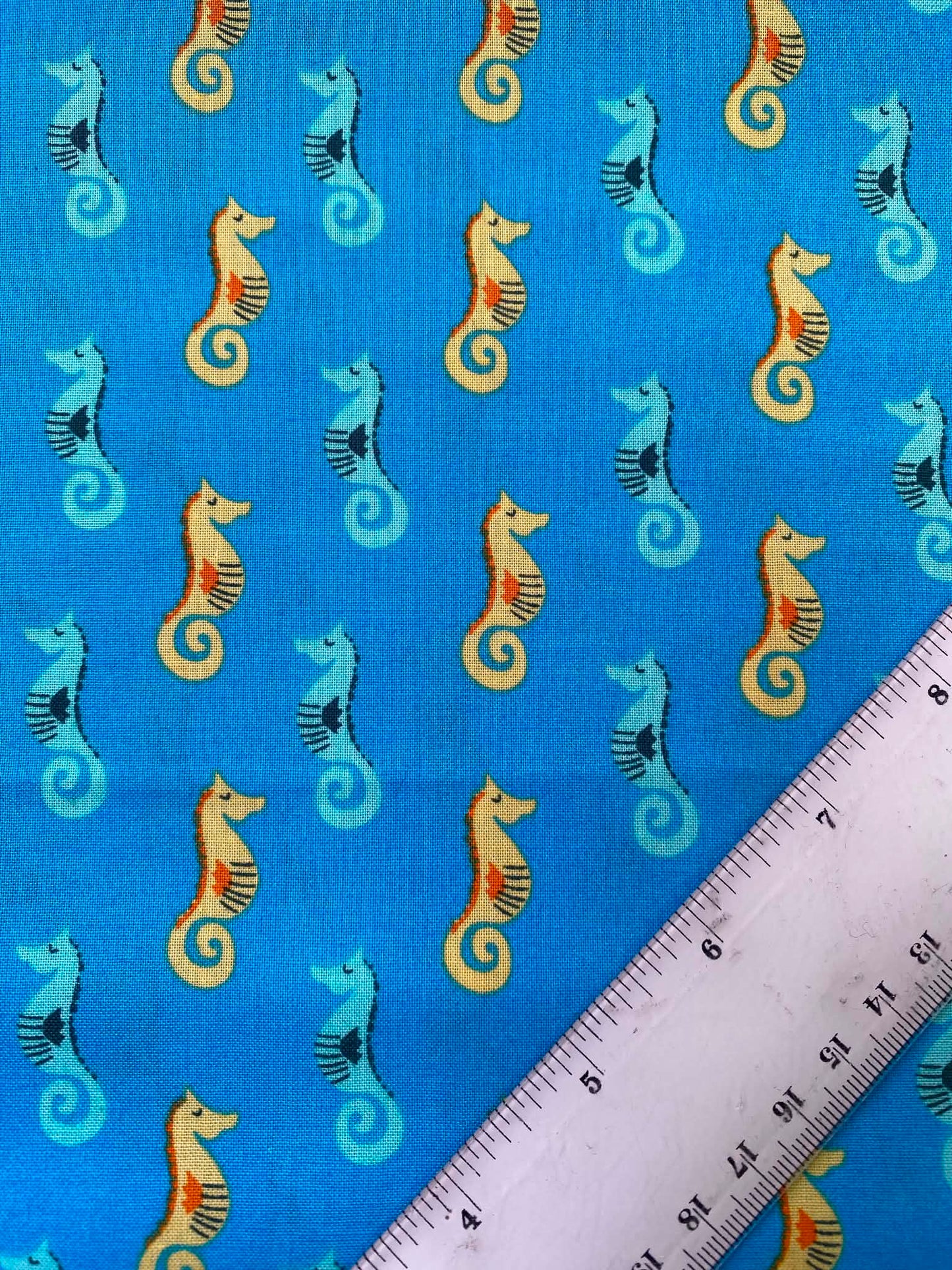 Cerulean Blue Seahorse 100% Cotton Fabric - Ocean Reef Sea Life - 44" Wide By The Metre