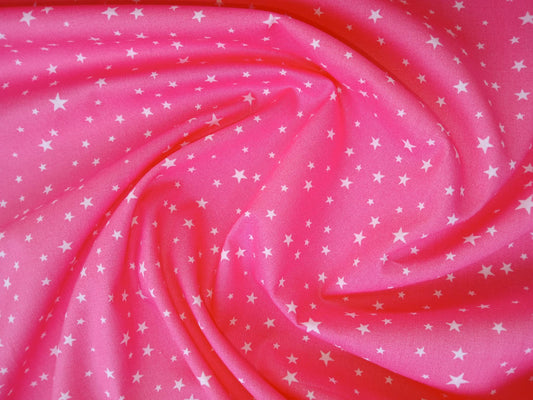 100% Cotton Poplin - Stars - Pink/White - 57" Wide - Sold By The Metre