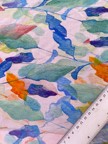 Blush Pink Abstract Watercolor Botanical Leaf 100% Cotton Lawn Fabric - Premium Dressmaking Fabric - Extra Wide 57" By The Metre