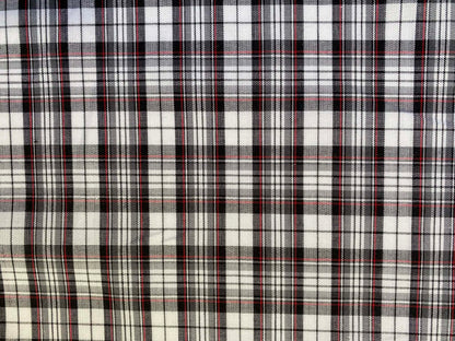 100% Cotton Tartan - Black/White/Red - 59"Wide - Sold By The Metre