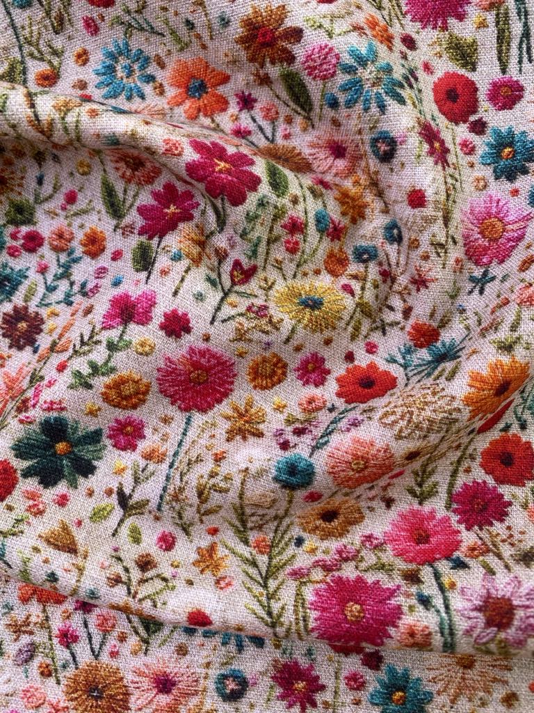 100% Cotton - Beige/Pink/Teal/Orange - 44" Wide - Sold By The Metre