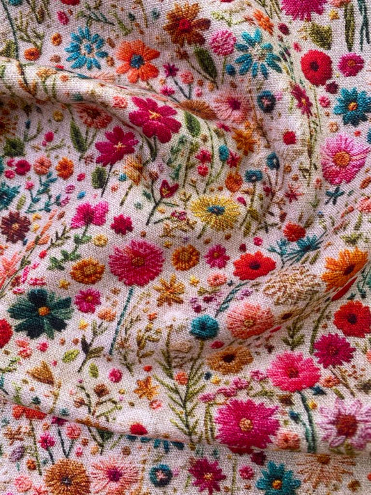 100% Cotton - Beige/Pink/Teal/Orange - 44" Wide - Sold By The Metre