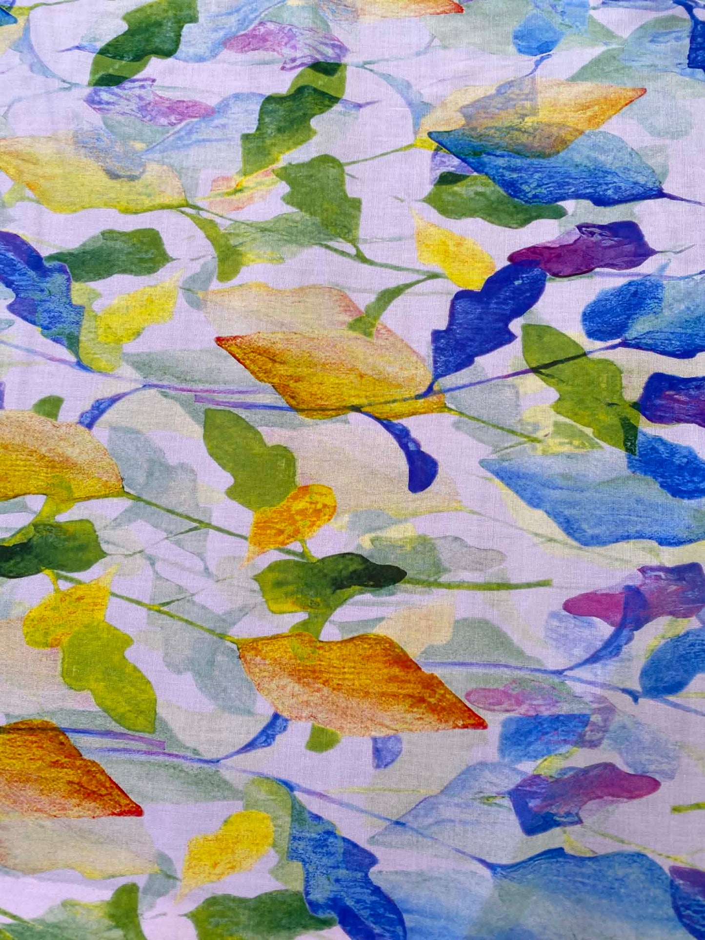 Soft Lilac Abstract Watercolor Botanical Leaf 100% Cotton Lawn Fabric - Premium Dressmaking Fabric - Extra Wide 57" By The Metre